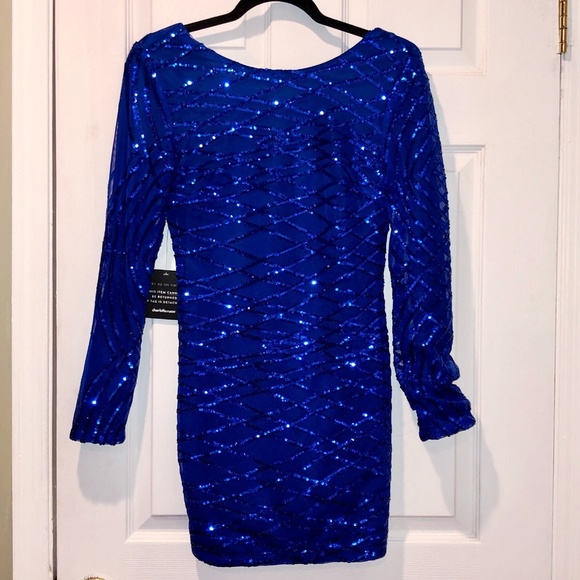 BLUE SEQUINS PARTY DRESS - Picture 1 of 5